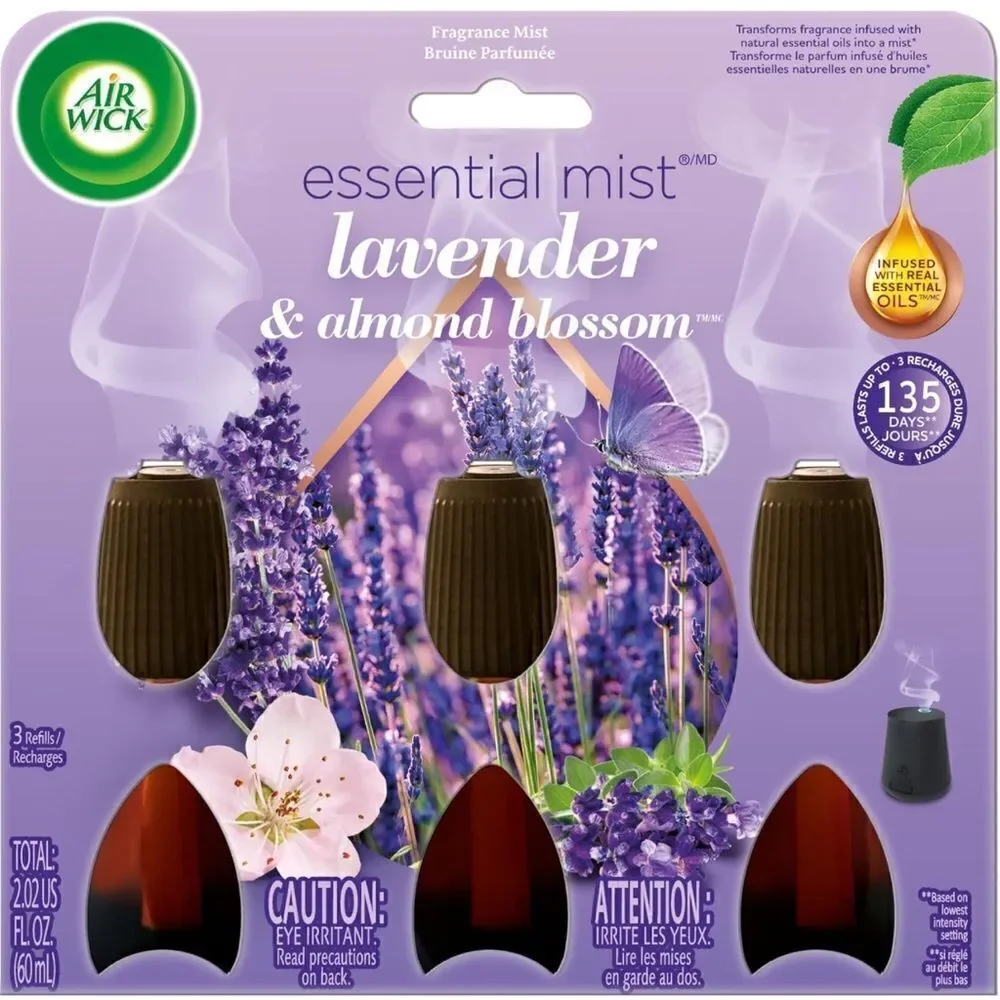 Air Wick Essential Mist Refill 3 Lavender & Almond Blossom, Essential Oils Diff